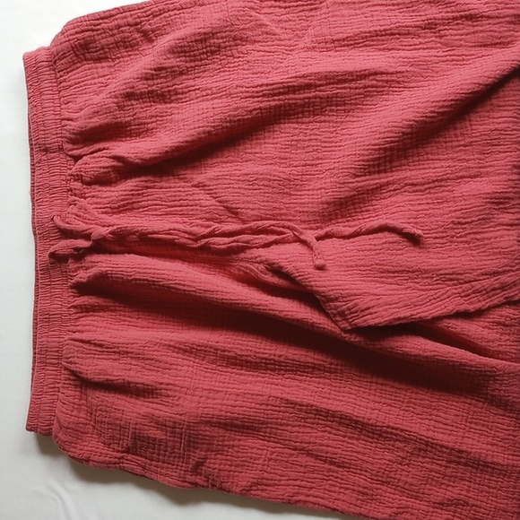 100% Cotton Cropped Wide Leg Thick Gauze Drawstring Pants L Dusty Coral 50off3 - Picture 3 of 8
